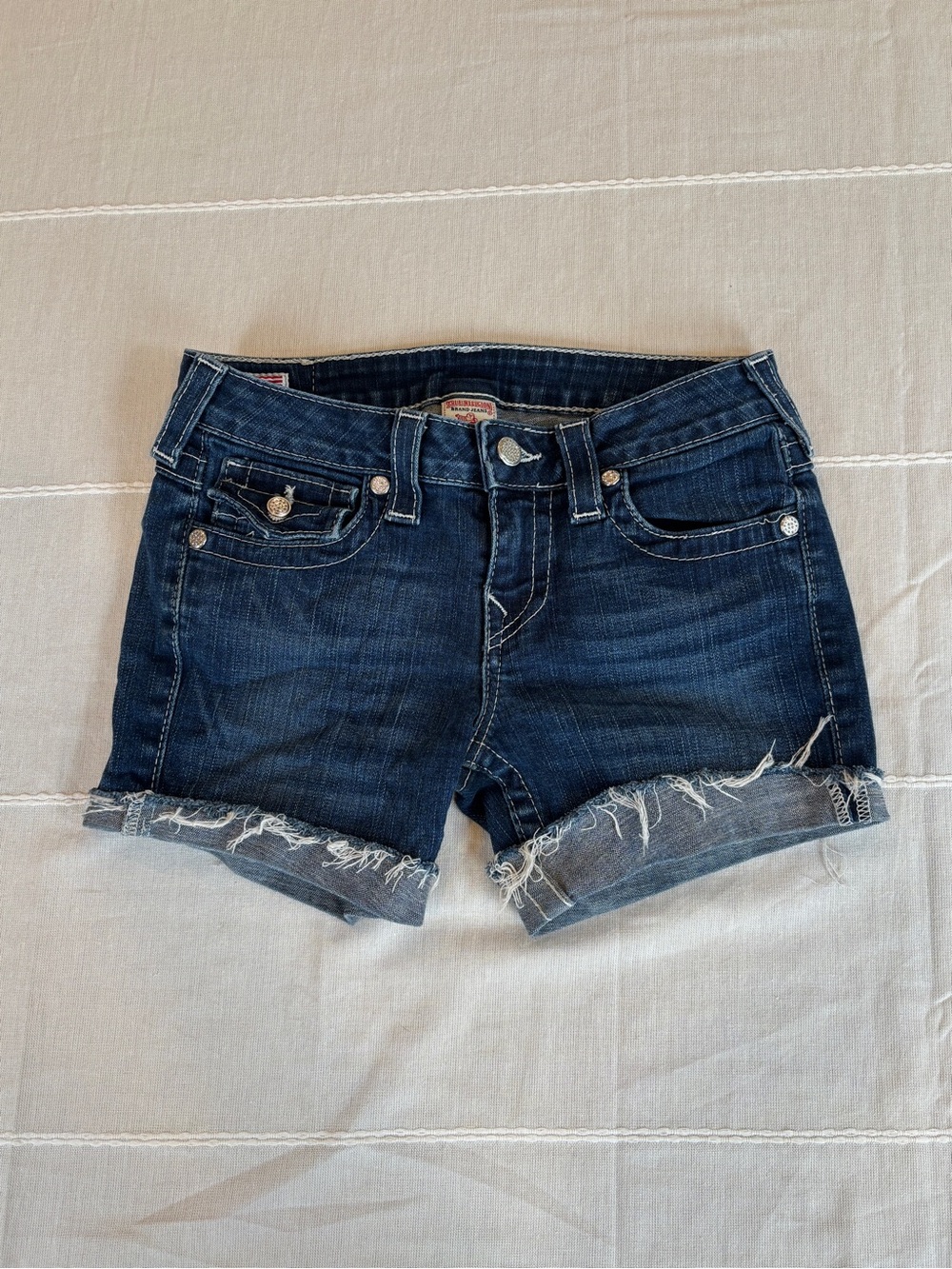 True Religion "Becky" Low Rise Cut-Off Denim Shorts - Size 27